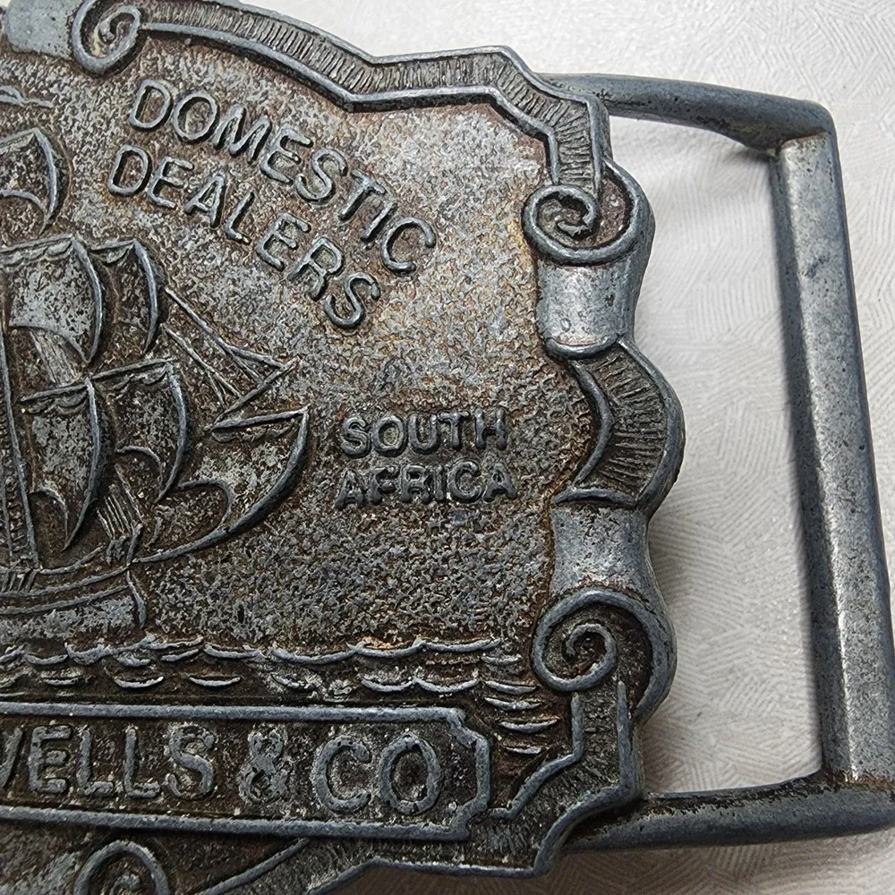 Vintage Livingston Wells & Co Gold Dealers Belt Buckle Wells Fargo Ship Boat